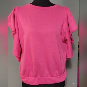 Evereve Bright Pink Ruffle Sleeve Sweatshirt